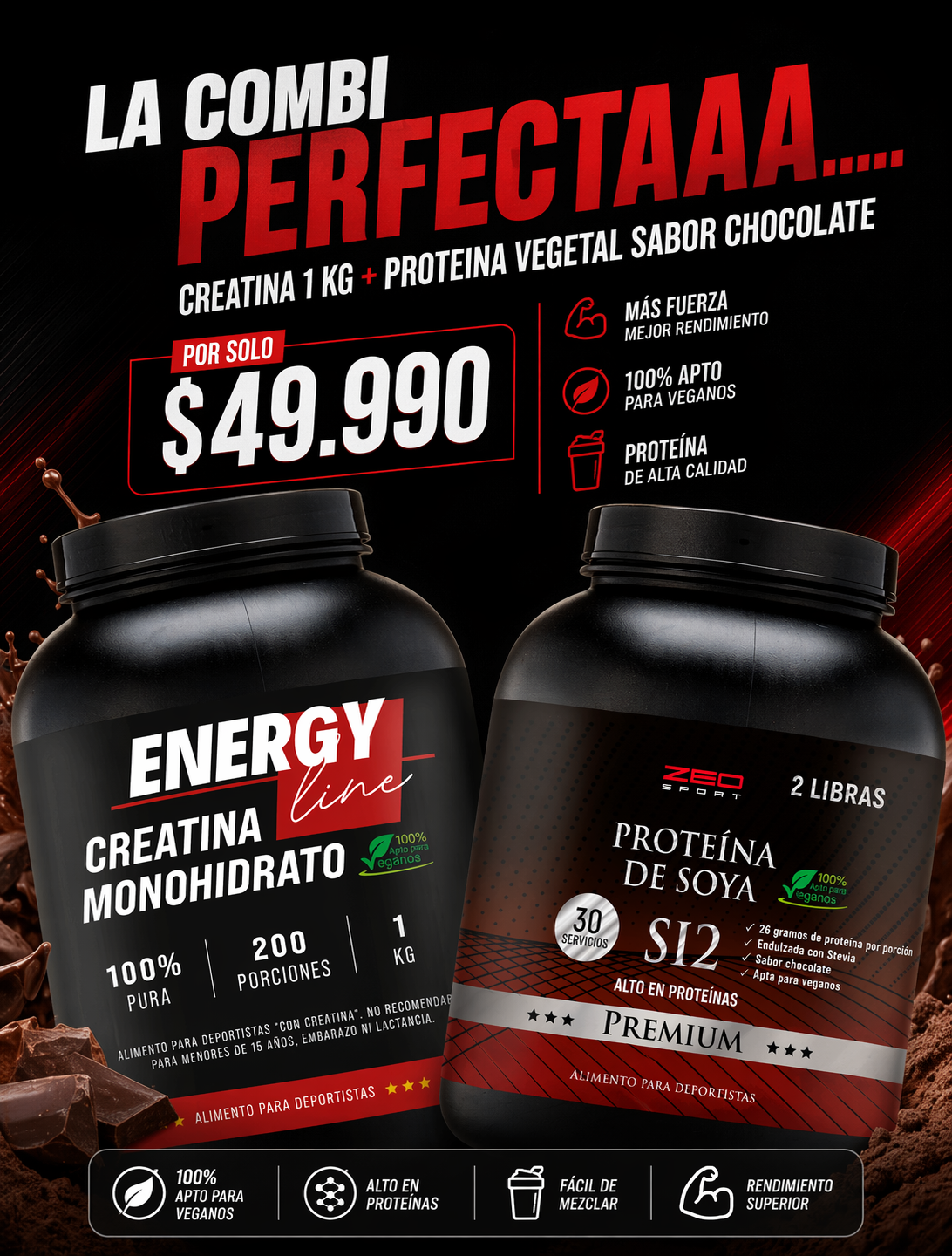 Creatina 1 Kg + Proteína 2lb + Cafeína de obsequio