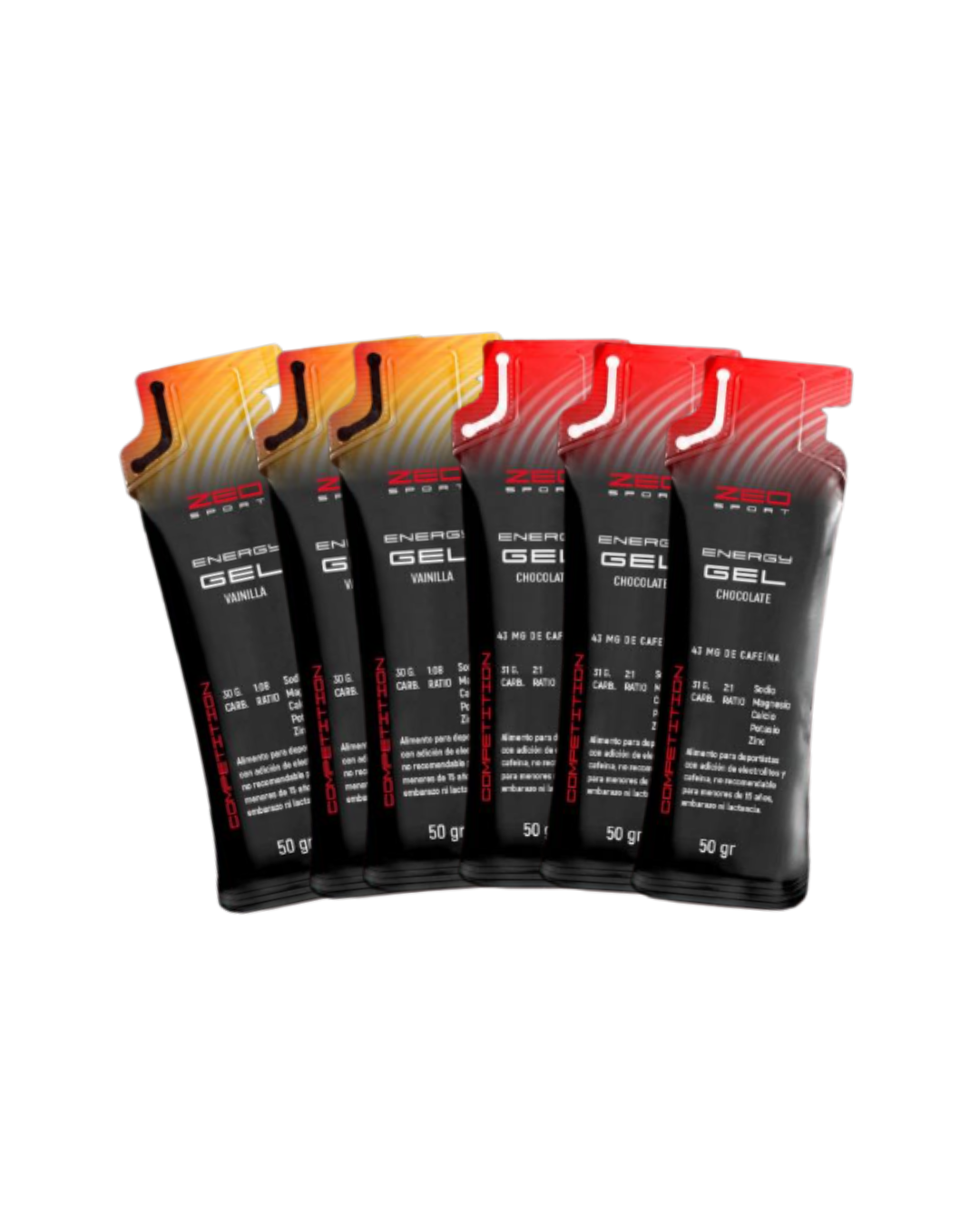 6 geles Zeo sport 3 chcolate y 3 vainilla